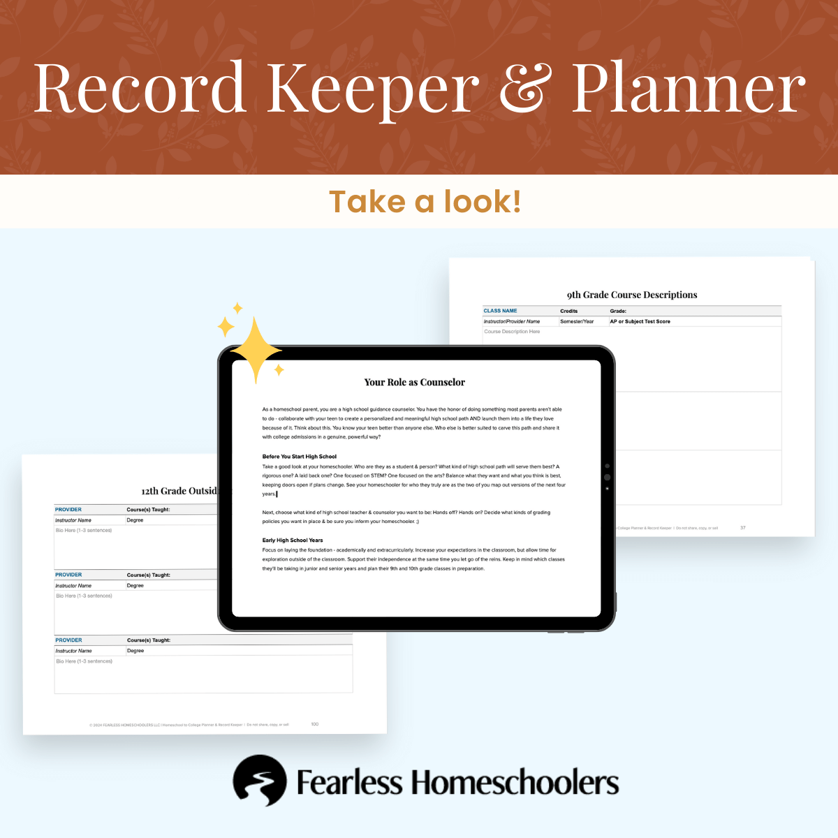Homeschool Record Keeper & Planner for Co-ops More Samples