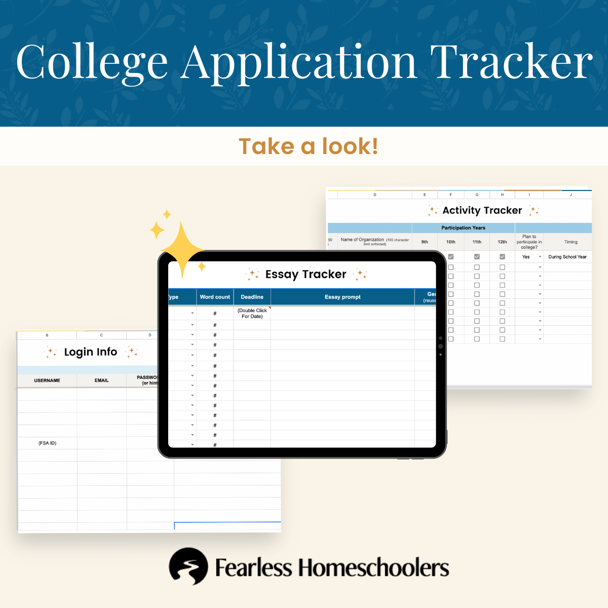 Homeschool College Application Tracker for co-ops more samples