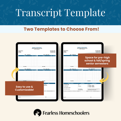 Two Homeschool Transcript Template for co-ops