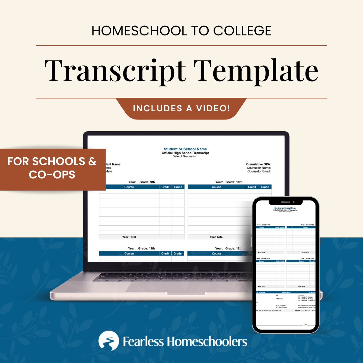 Homeschool Transcript Template for co-ops