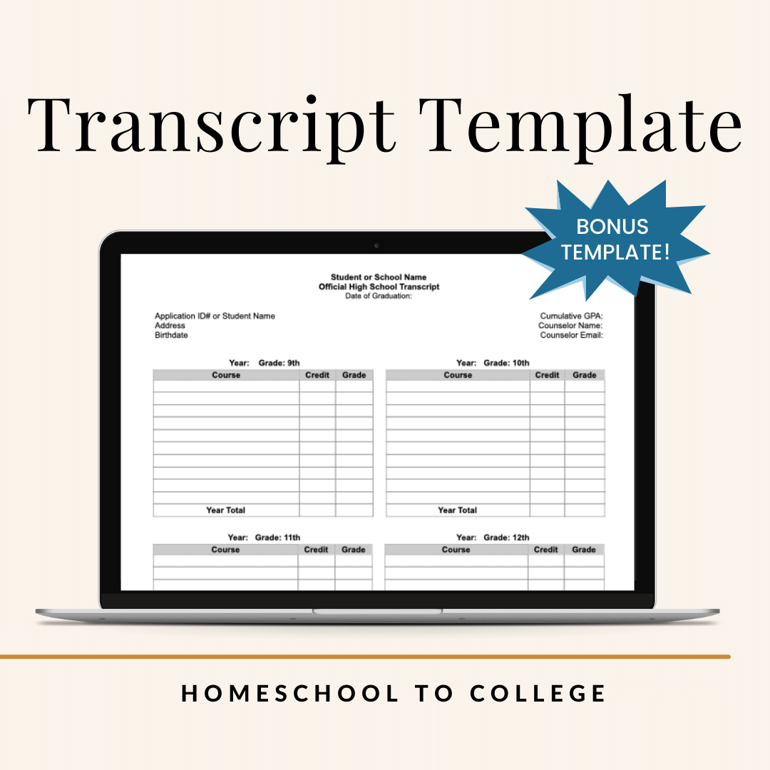 Co-op Edition Homeschool to College: Transcript Template